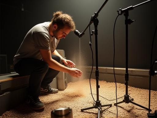 Gravação de efeitos sonoros de Foley em um estúdio