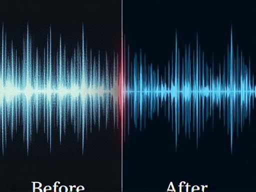 Onda de áudio antes e depois da redução de ruído